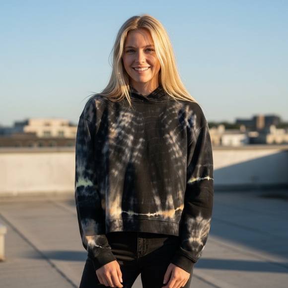 All Saints Tie Dye Hoodie Sweatshirt Crop Pullover Size 3 Women's 100% Cotton - Picture 1 of 6